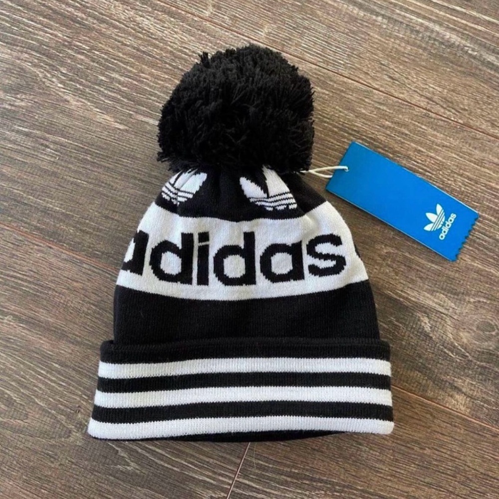 Adidas Black and White Striped Beanie